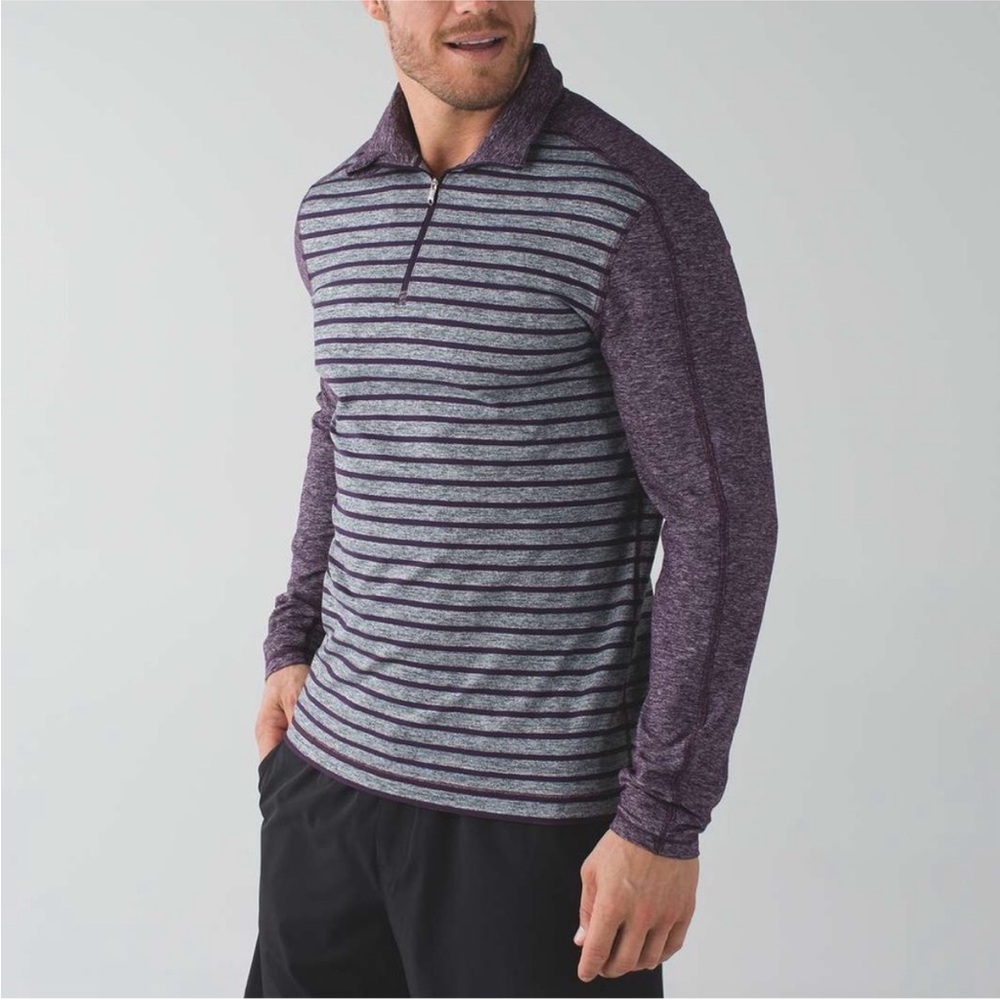 Lululemon Surge Warm 1/2 Zip Yachtie Stripe Heathered Dark Slate Deep Zinfandel